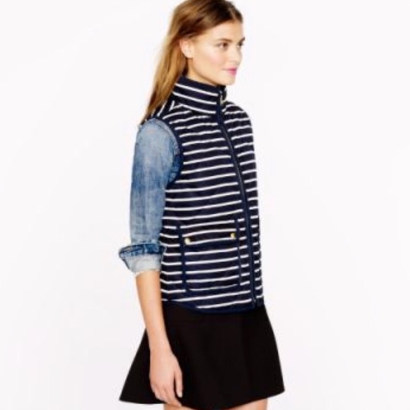 J. Crew Jackets & Blazers - J. Crew Navy & White Striped Puffer Vest